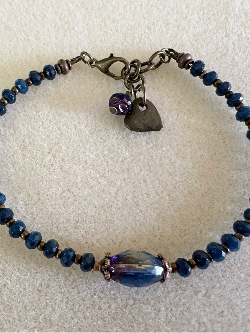 Lapis and Czech Glass Bracelet – Boho Jewelry with Heart Charm - Vintage artisan